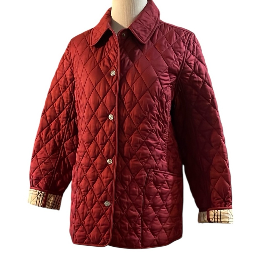 L.L. BEAN QUILTED SNAP FRONT PLAID LINED INSULATED CHORE JACKET DARK RED SIZE SP